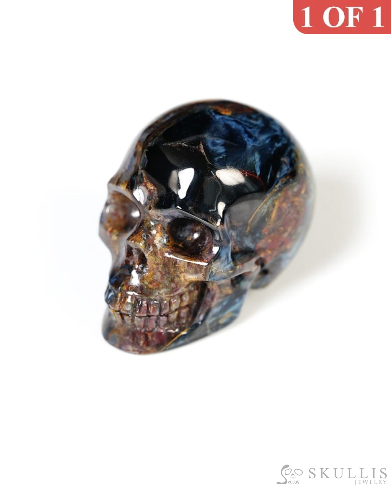 Super Flash 0.9’’ Pietersite Carved Gem Skull Skullis Realistic - Y9500460 - Tiny Gemstone Skull