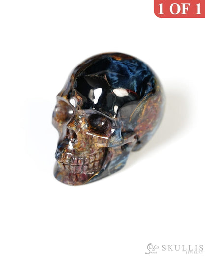 Super Flash 0.9’’ Pietersite Carved Gem Skull Skullis Realistic - Y9500460 - Tiny Gemstone Skull