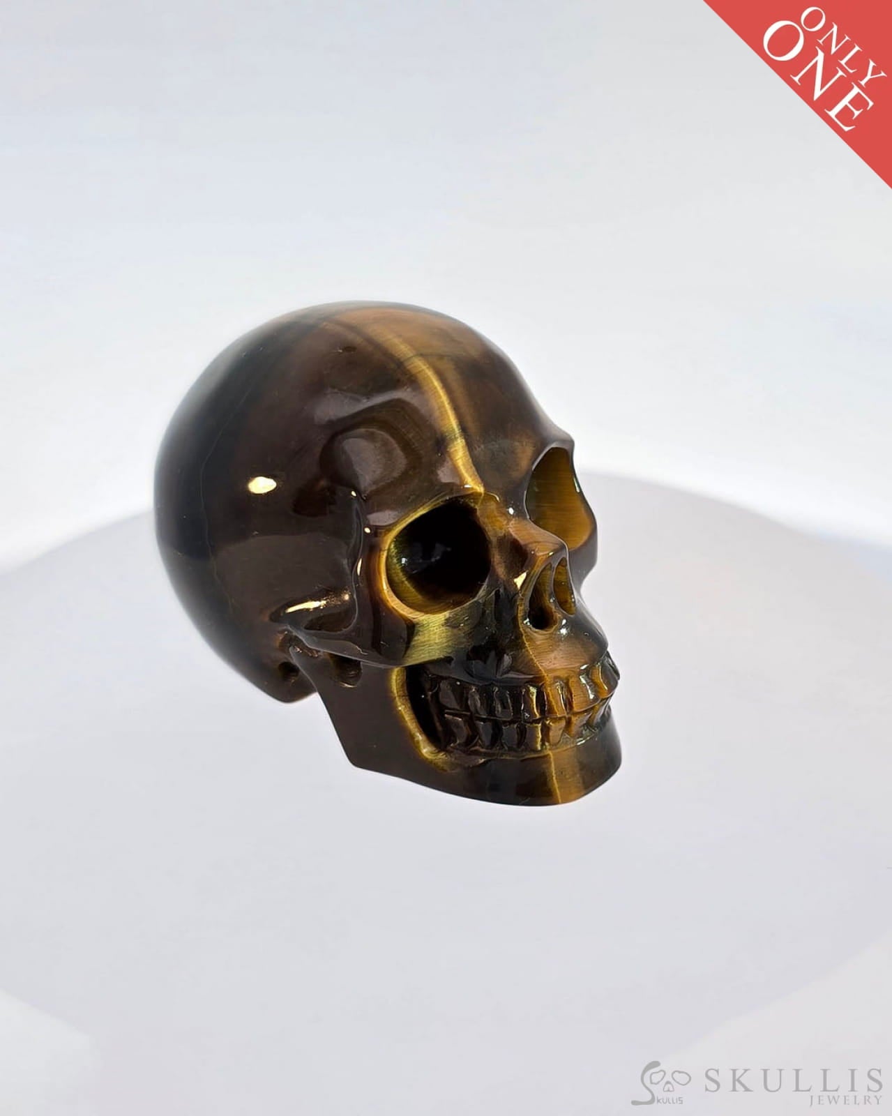 Gem Skull Of Gold Tiger’s Eye Carved Realistic Tiny Gemstone