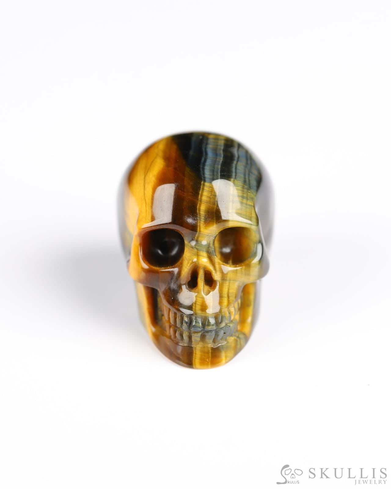 1.1’’ Blue & Gold Tiger’s Eye Carved Gem Skull Skullis Realistic - 9800185 Tiny Gemstone Skull