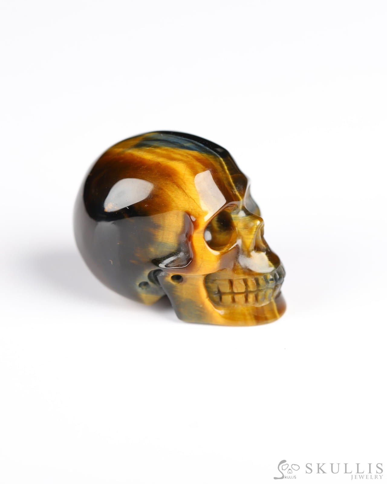 1.1’’ Blue & Gold Tiger’s Eye Carved Gem Skull Skullis Realistic - 9800185 Tiny Gemstone Skull