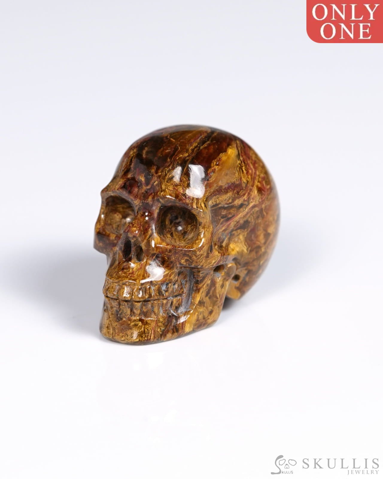 Super Flash 1.1’’ Pietersite Carved Gem Skull Skullis Realistic - 9900065 - Tiny Gemstone Skull