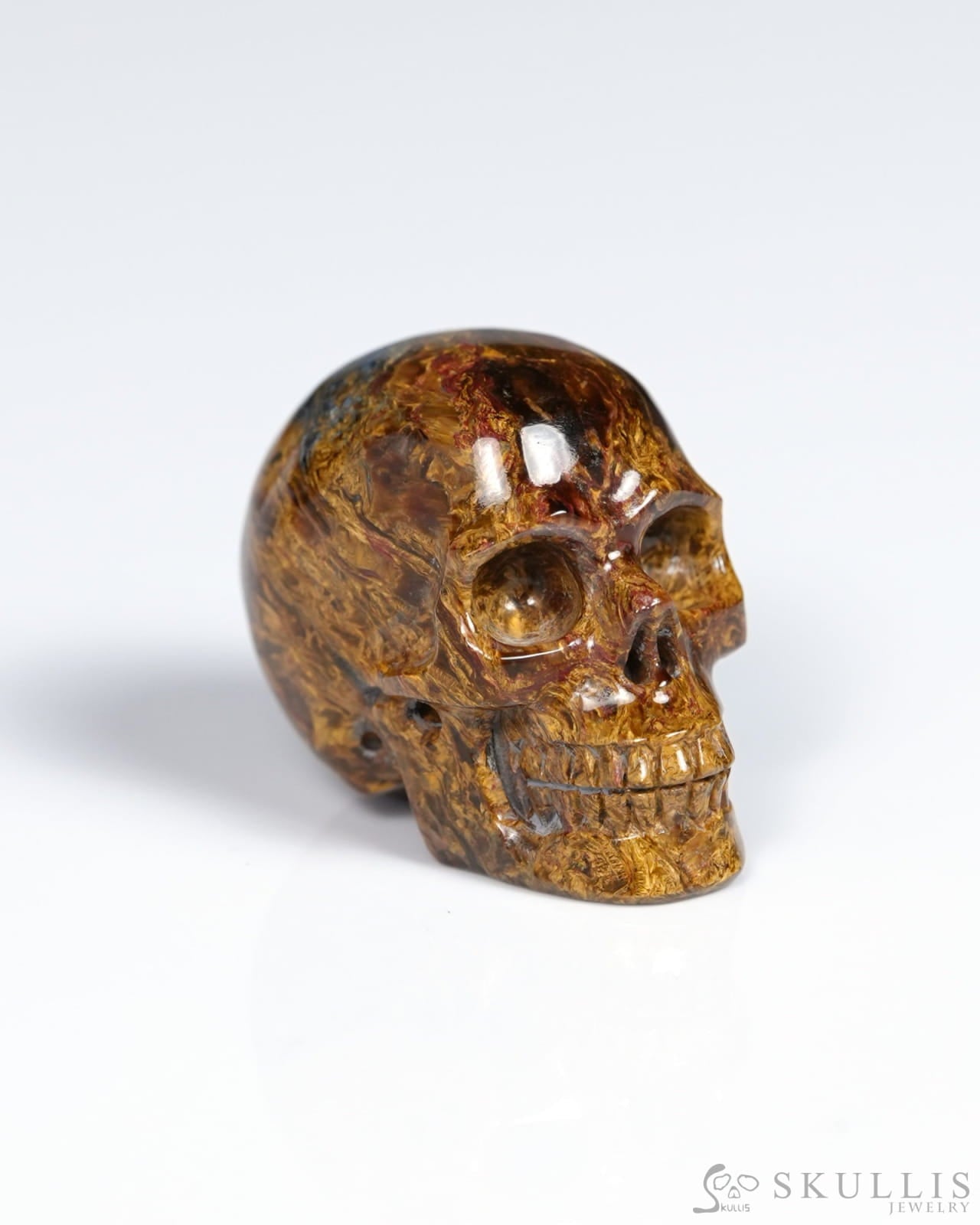 Super Flash 1.1’’ Pietersite Carved Gem Skull Skullis Realistic - 9900065 - Tiny Gemstone Skull