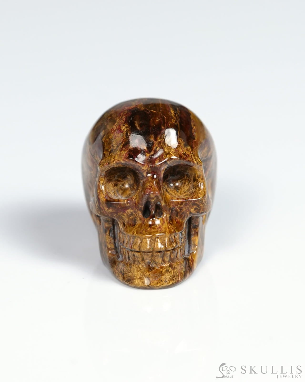 Super Flash 1.1’’ Pietersite Carved Gem Skull Skullis Realistic - 9900065 - Tiny Gemstone Skull