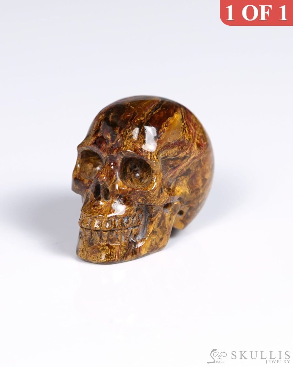 Super Flash 1.1’’ Pietersite Carved Gem Skull Skullis Realistic - 9900065 - Tiny Gemstone Skull