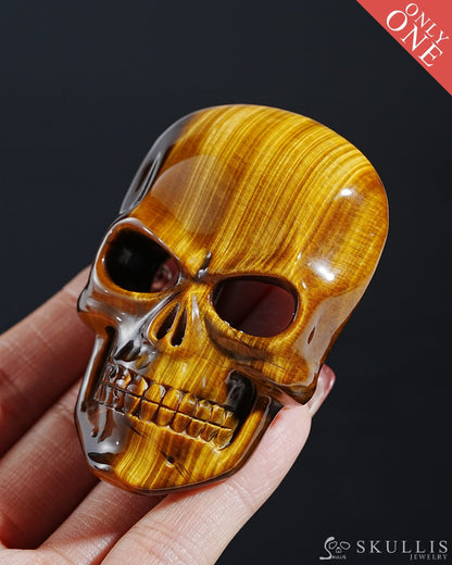 Gem Skull Buckle Of Gold Tiger’s Eye Hand Carved Hand Bones - 0800014 Skull Buckles