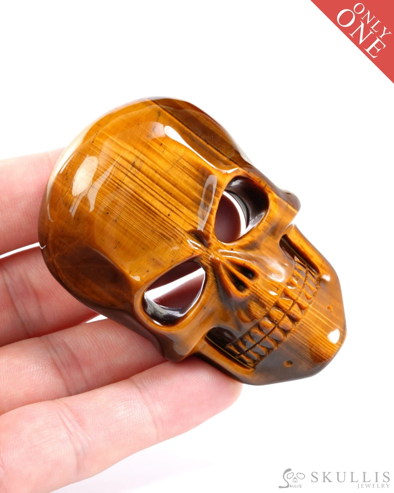 Super Flash Gem Skull Buckle of Gold Tiger’s Eye Carved Skull with Genuine Leather - 9500328 Skull Buckles