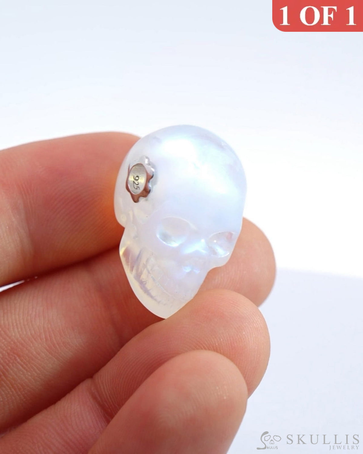 Super Flash Skullis Signature Moonstone Gem Skull Pendant Or Necklace Hand Carved Sterling Silver