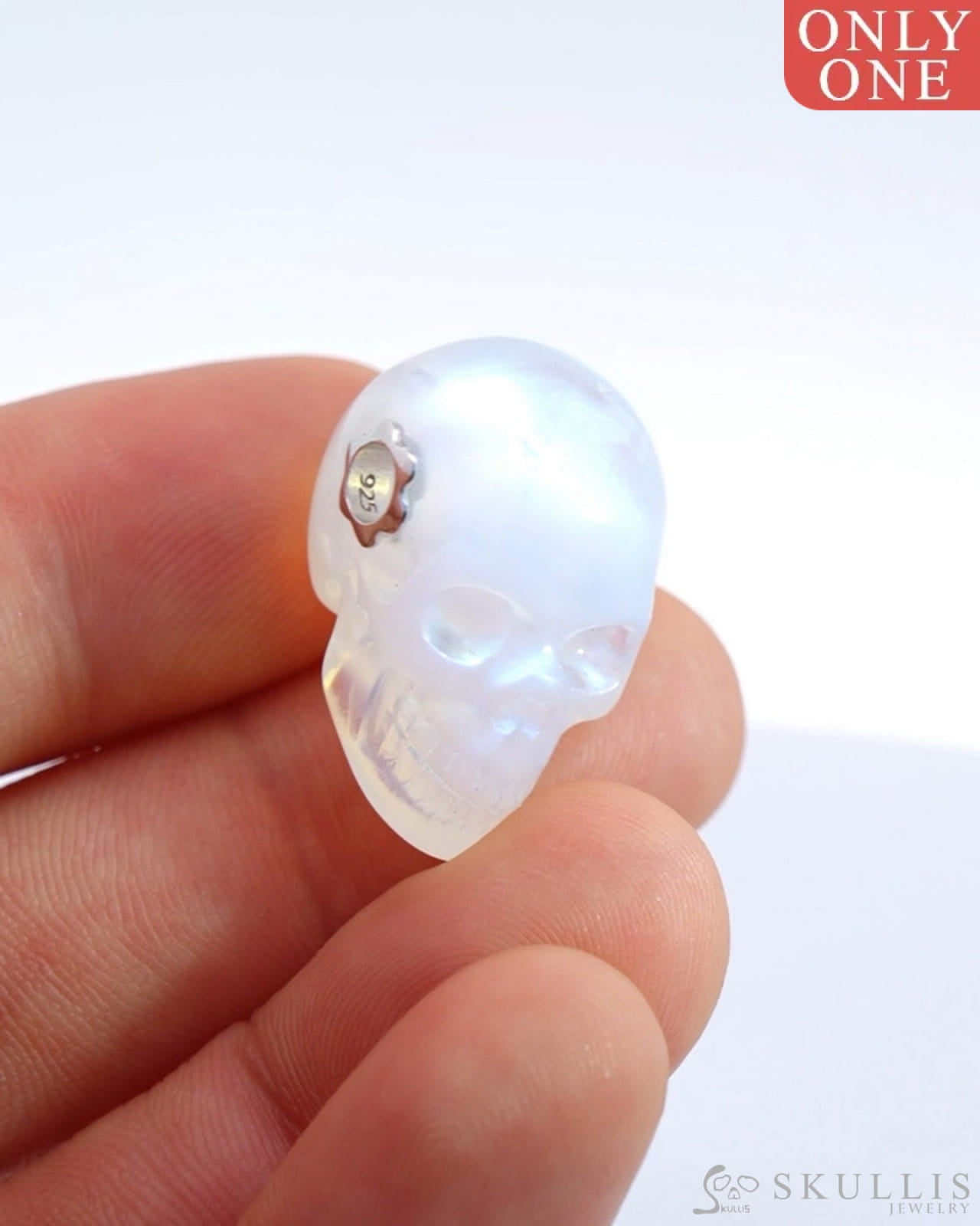 Super Flash Skullis Signature Moonstone Gem Skull Pendant Or Necklace Hand Carved Sterling Silver
