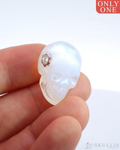 Super Flash Skullis Signature Moonstone Gem Skull Pendant Or Necklace Hand Carved Sterling Silver