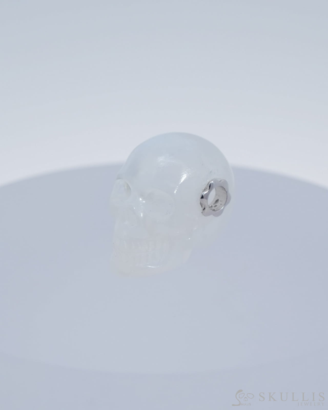 Super Flash Skullis Signature Moonstone Gem Skull Pendant Or Necklace Hand Carved Sterling Silver