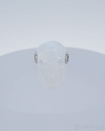 Super Flash Skullis Signature Moonstone Gem Skull Pendant Or Necklace Hand Carved Sterling Silver