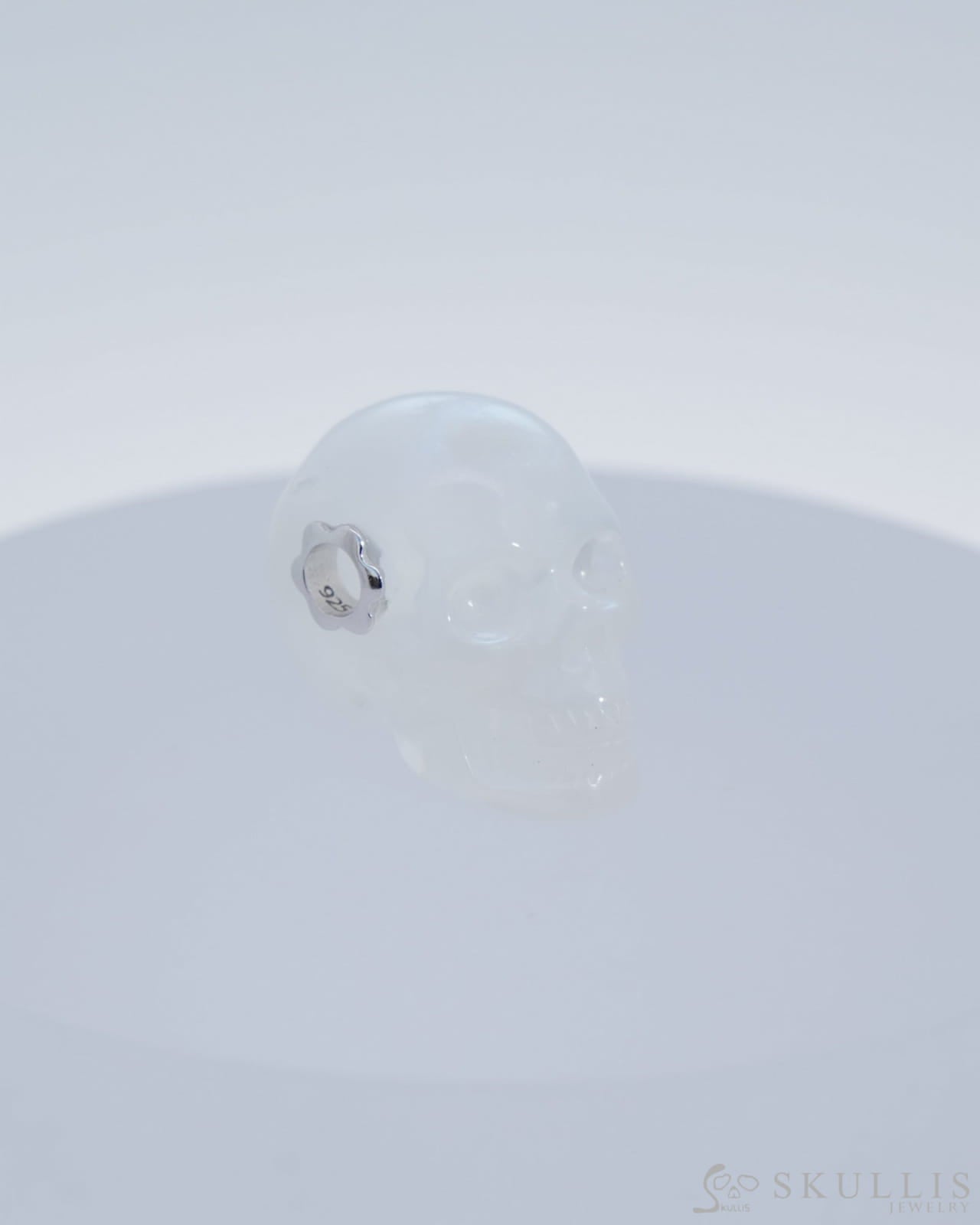 Super Flash Skullis Signature Moonstone Gem Skull Pendant Or Necklace Hand Carved Sterling Silver