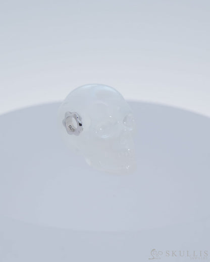 Super Flash Skullis Signature Moonstone Gem Skull Pendant Or Necklace Hand Carved Sterling Silver