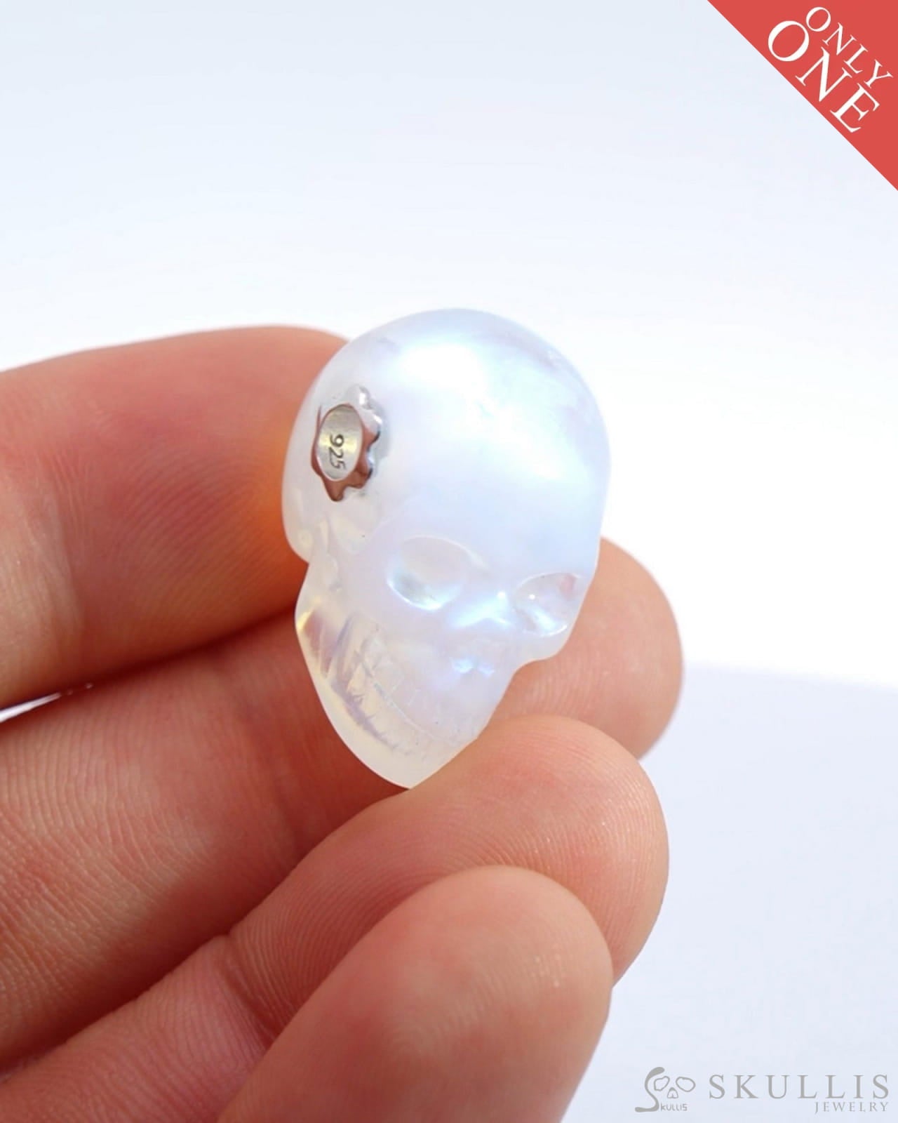 Super Flash Skullis Signature Moonstone Gem Skull Pendant Or Necklace Hand Carved Sterling Silver