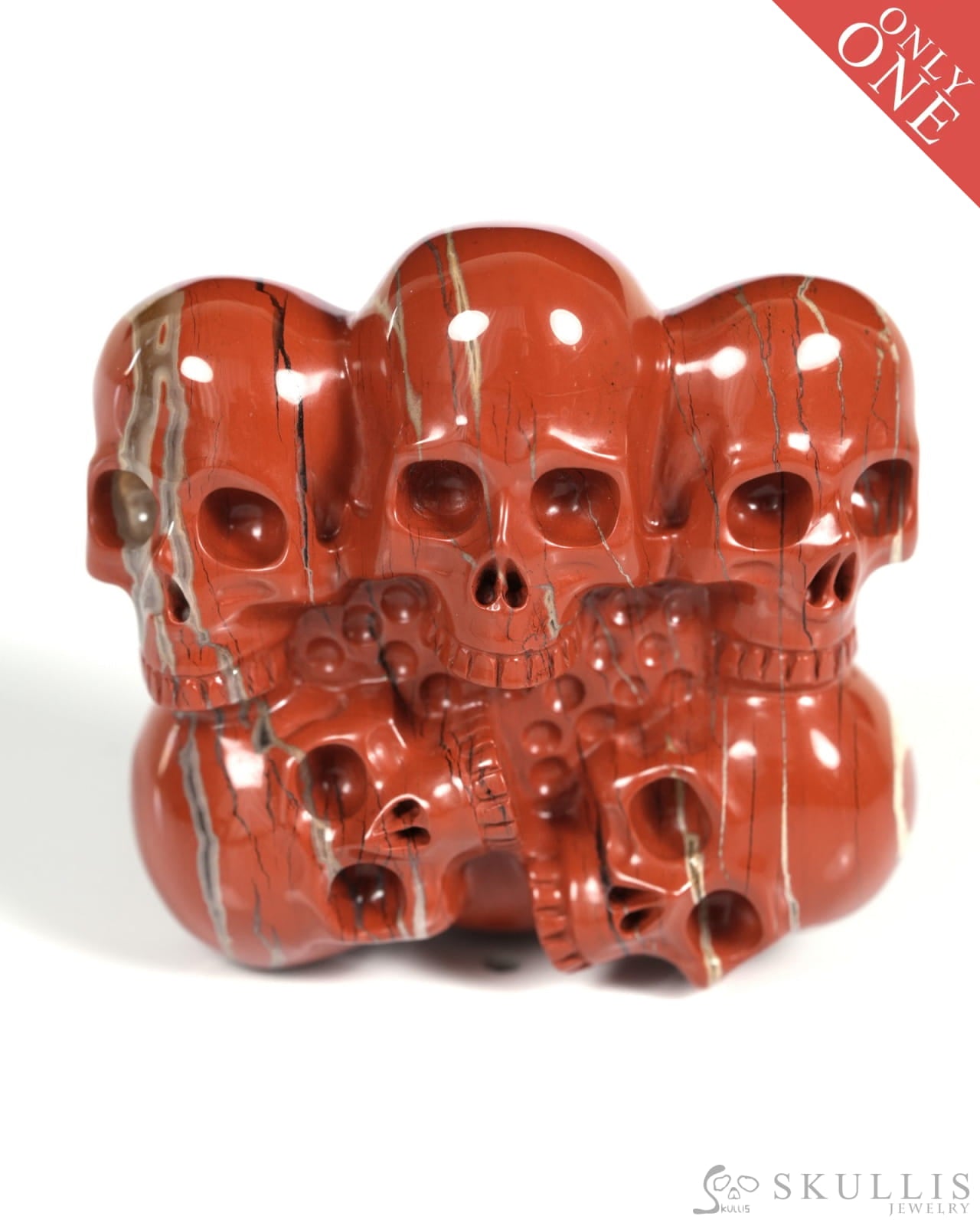 Gem Skull Buckle of Red Jasper Carved Skull with Genuine Leather - ZR19900014 Skull Buckles