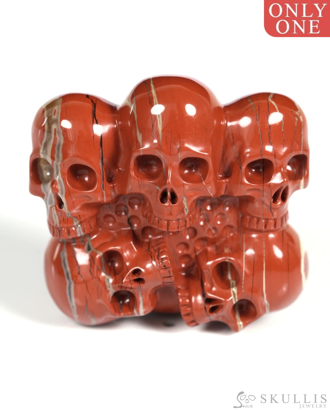 Gem Skull Buckle of Red Jasper Carved Skull with Genuine Leather - ZR19900014 Skull Buckles