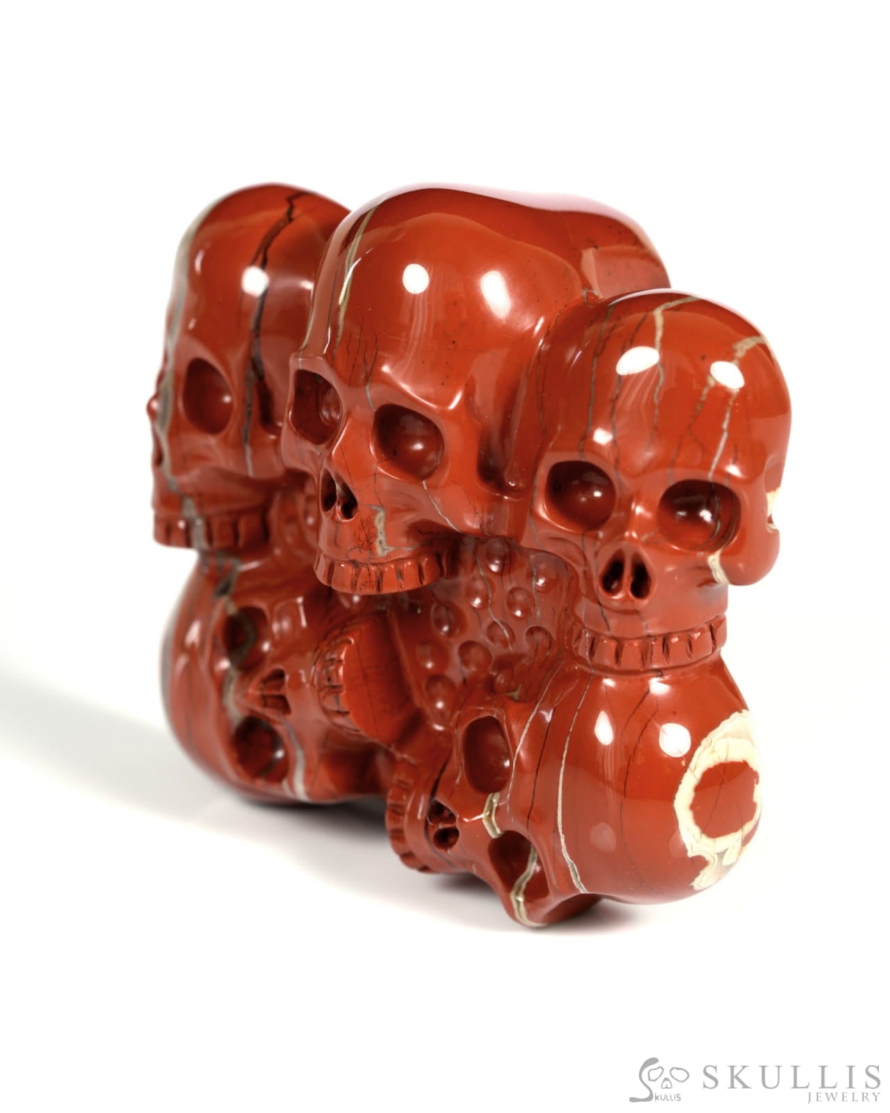Gem Skull Buckle of Red Jasper Carved Skull with Genuine Leather - ZR19900014 Skull Buckles
