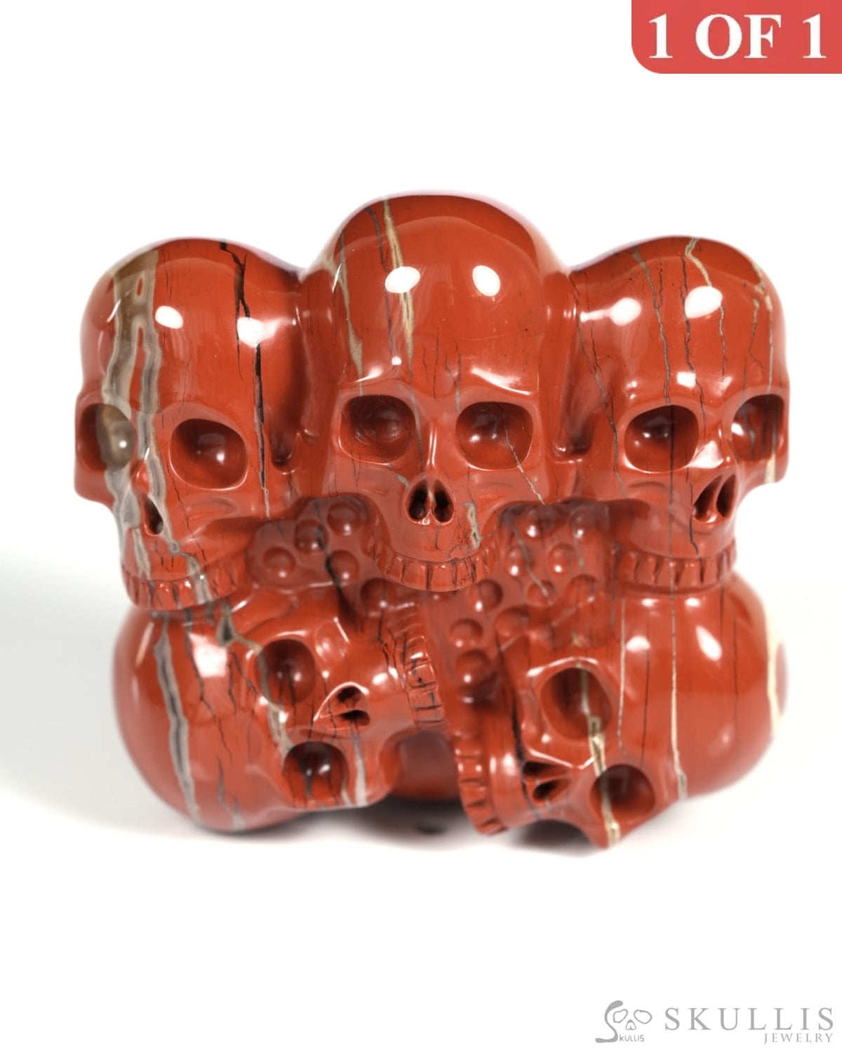 Gem Skull Buckle of Red Jasper Carved Skull with Genuine Leather - ZR19900014 Skull Buckles