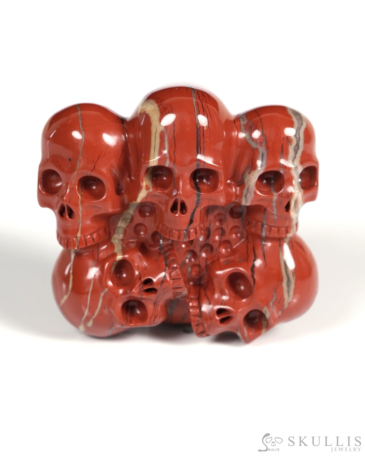The Circle of Guardians - Gem Skull Buckle of Red Jasper Carved Skull with Genuine Leather - ZR19900015 Skull Buckles