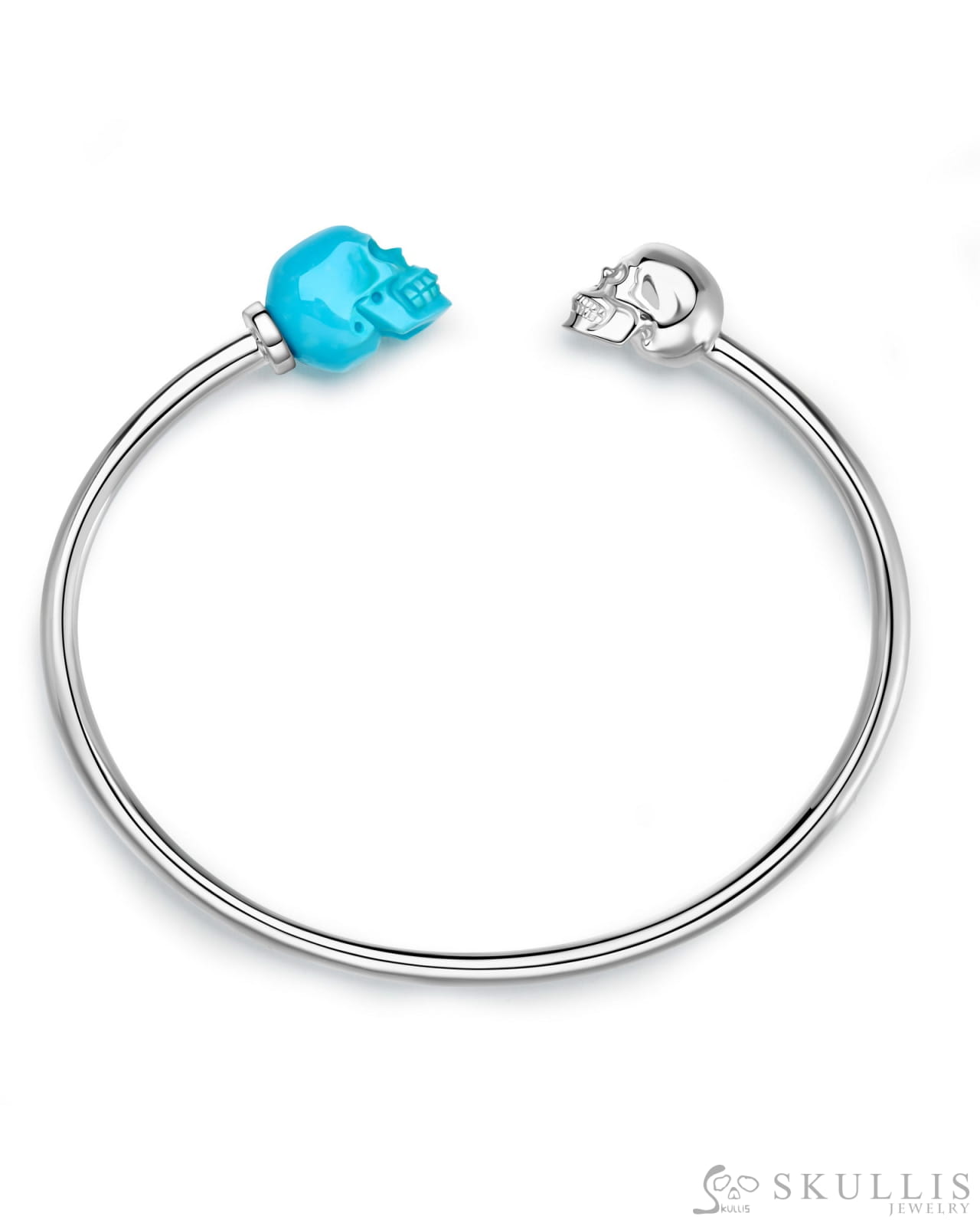 Gem Skull Bangle of American Turquoise Carved Skull 925 Sterling Silver Skull Bangles