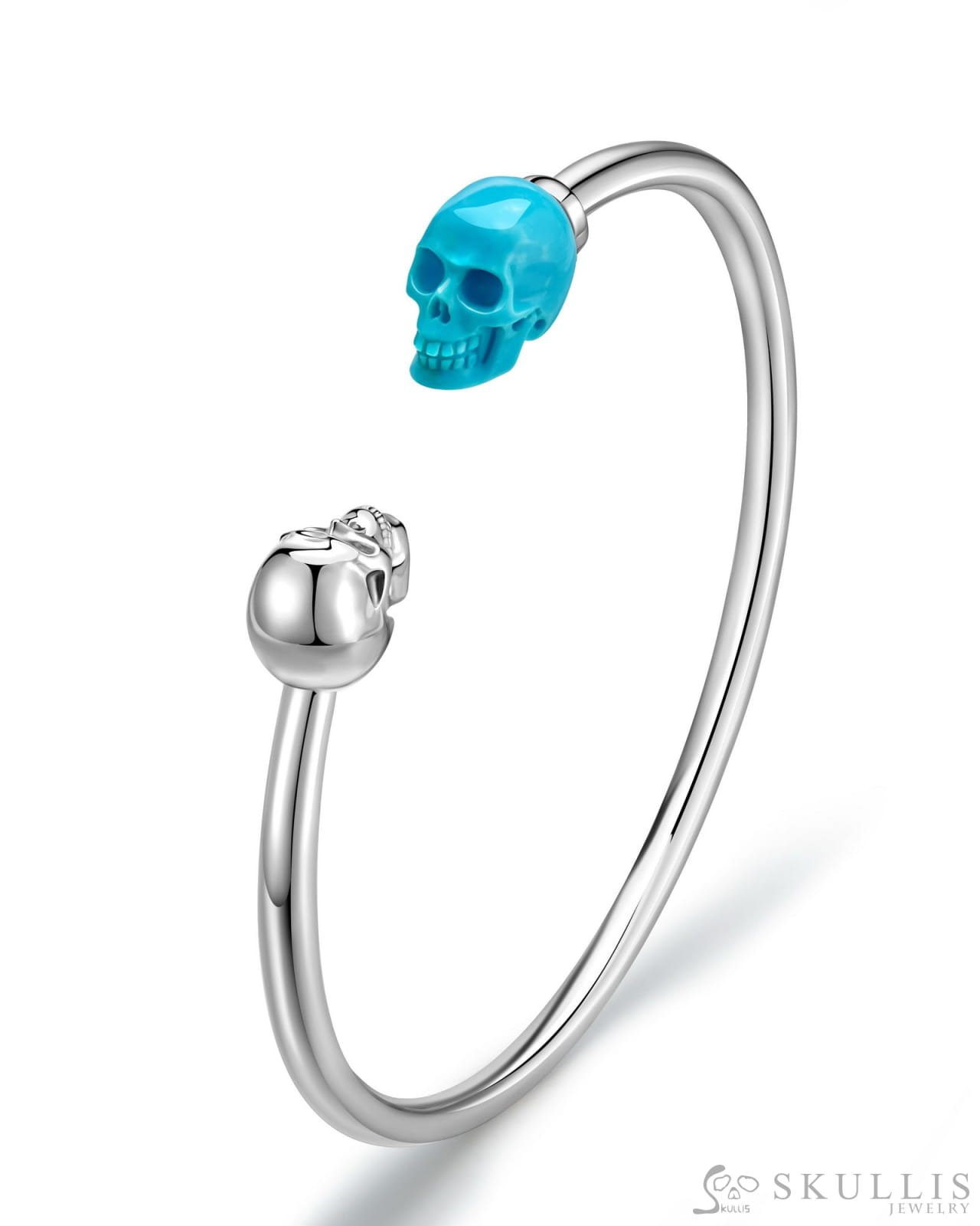 Gem Skull Bangle of American Turquoise Carved Skull 925 Sterling Silver Skull Bangles