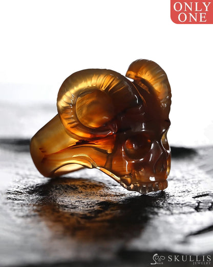 Gem Skull Ring of Agate Carved Beast Skull US size 9.5 - 9500329 Skull Rings