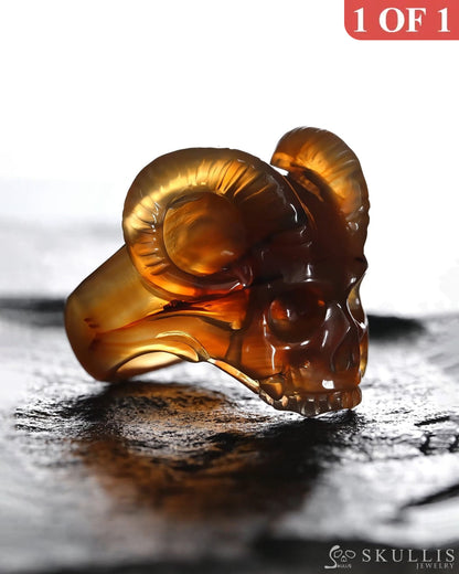 Gem Skull Ring of Agate Carved Beast Skull US size 9.5 - 9500329 Skull Rings