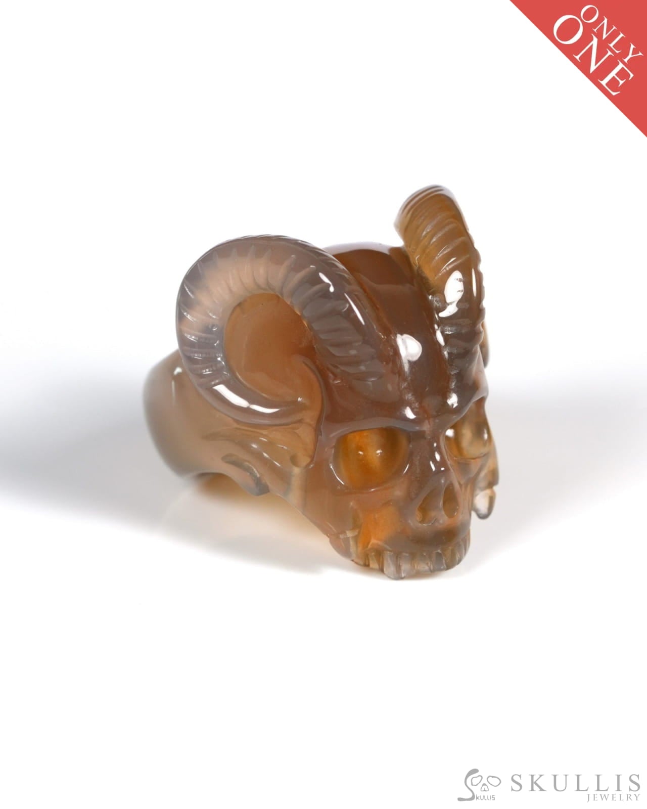 Gem Skull Ring of Agate Carved Beast Skull US size 8.5 - ZR19900027 Skull Rings