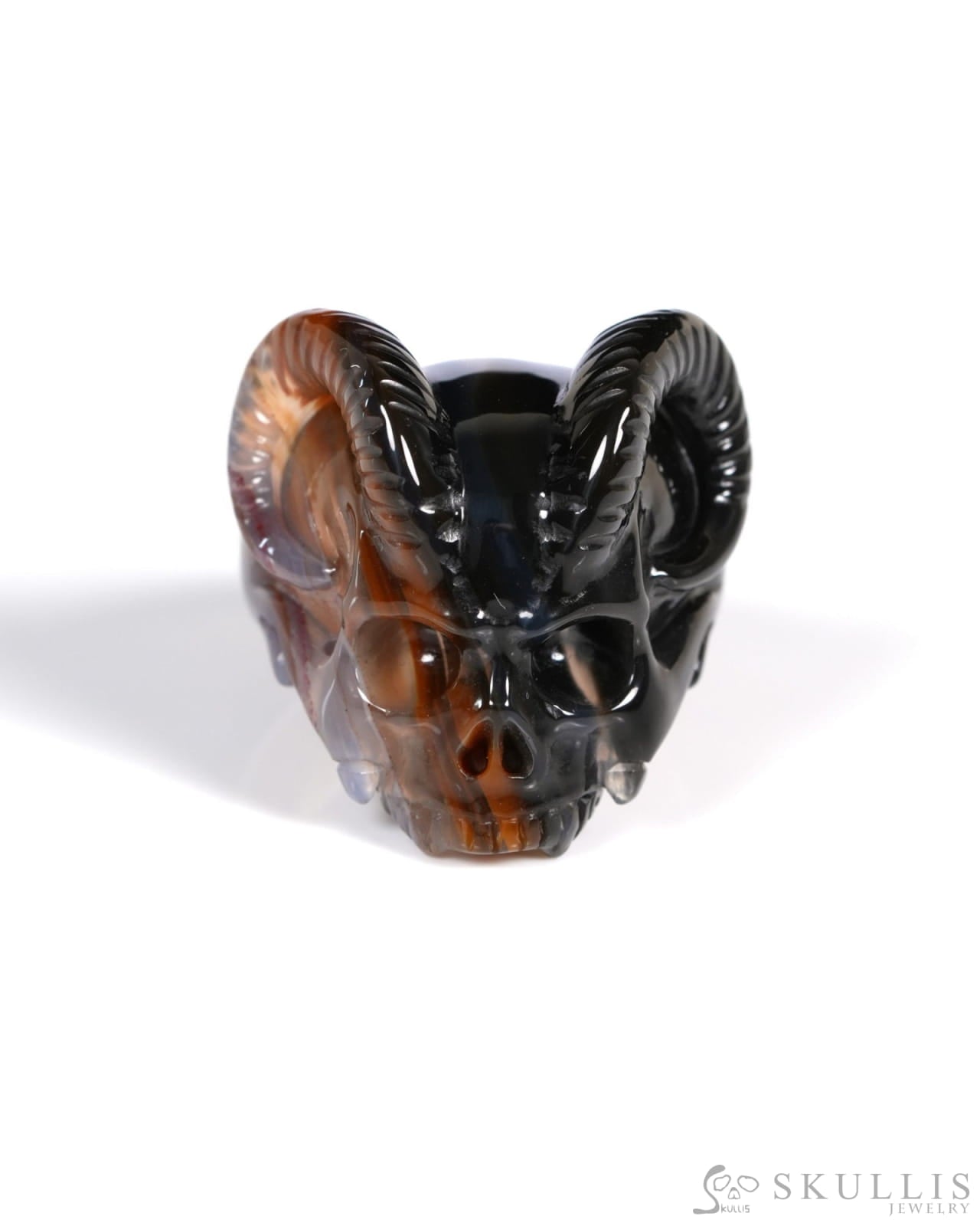 Skullis Gem Skull Ring of Black Zebra Agate Carved Beast Skull US size 10 - ZR19900032 Skull Rings