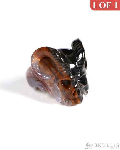 Skullis Gem Skull Ring of Black Zebra Agate Carved Beast Skull US size 10 - ZR19900032 Skull Rings