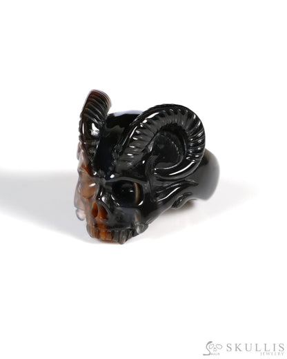 Skullis Gem Skull Ring of Black Zebra Agate Carved Beast Skull US size 10 - ZR19900032 Skull Rings