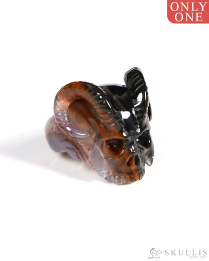 Skullis Gem Skull Ring of Black Zebra Agate Carved Beast Skull US size 10 - ZR19900032 Skull Rings