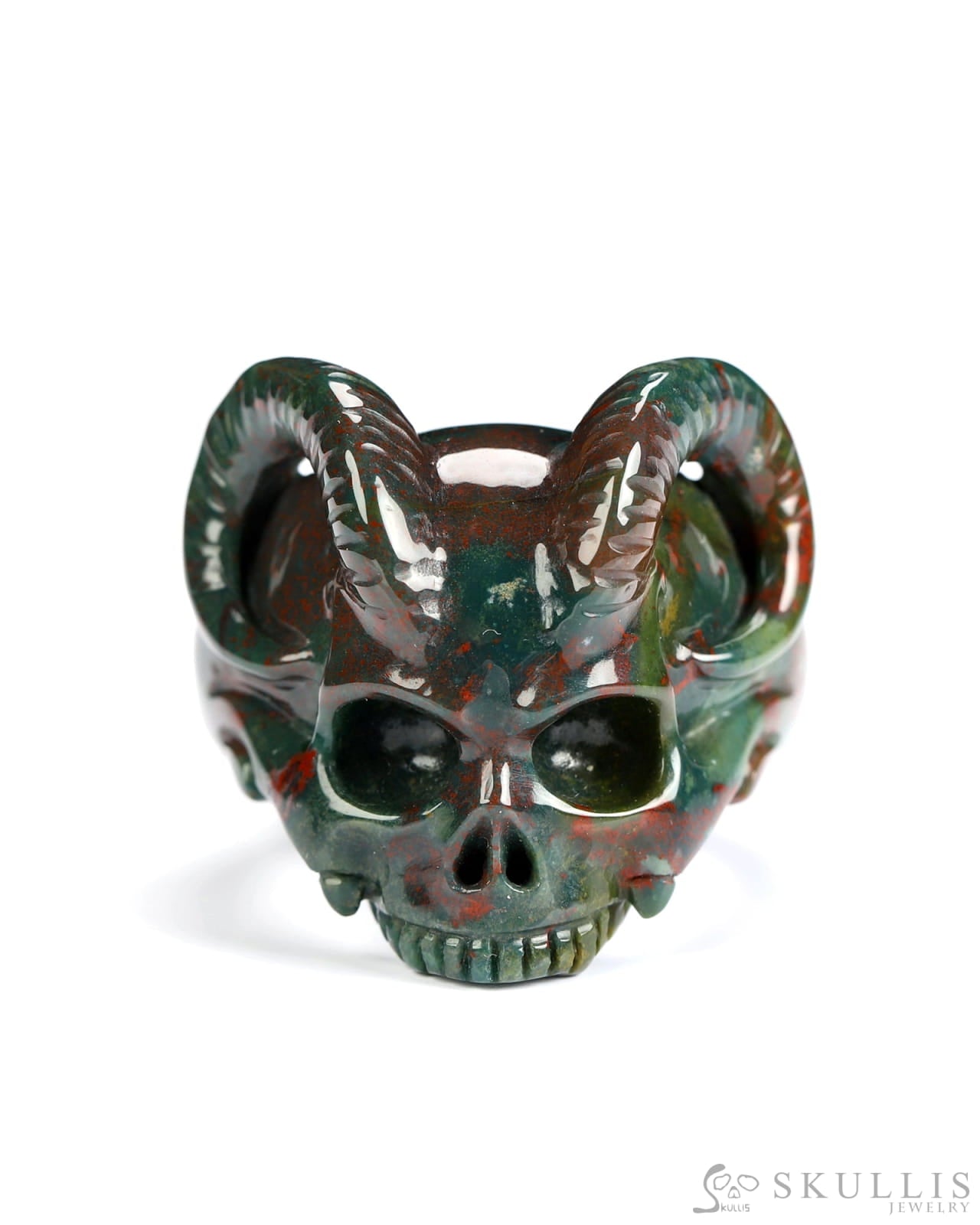 Skullis Gem Skull Ring of Bloodstone Carved Beast Skull US size 13 - 9800241 Skull Rings