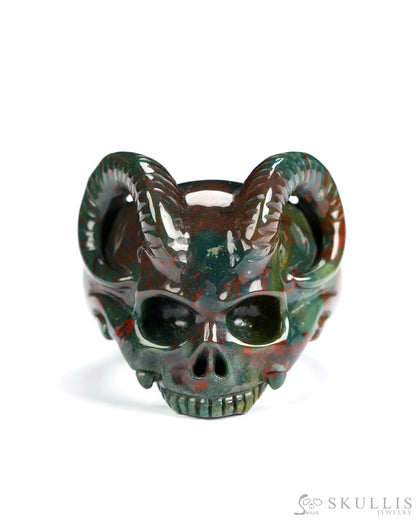 Skullis Gem Skull Ring of Bloodstone Carved Beast Skull US size 13 - 9800241 Skull Rings