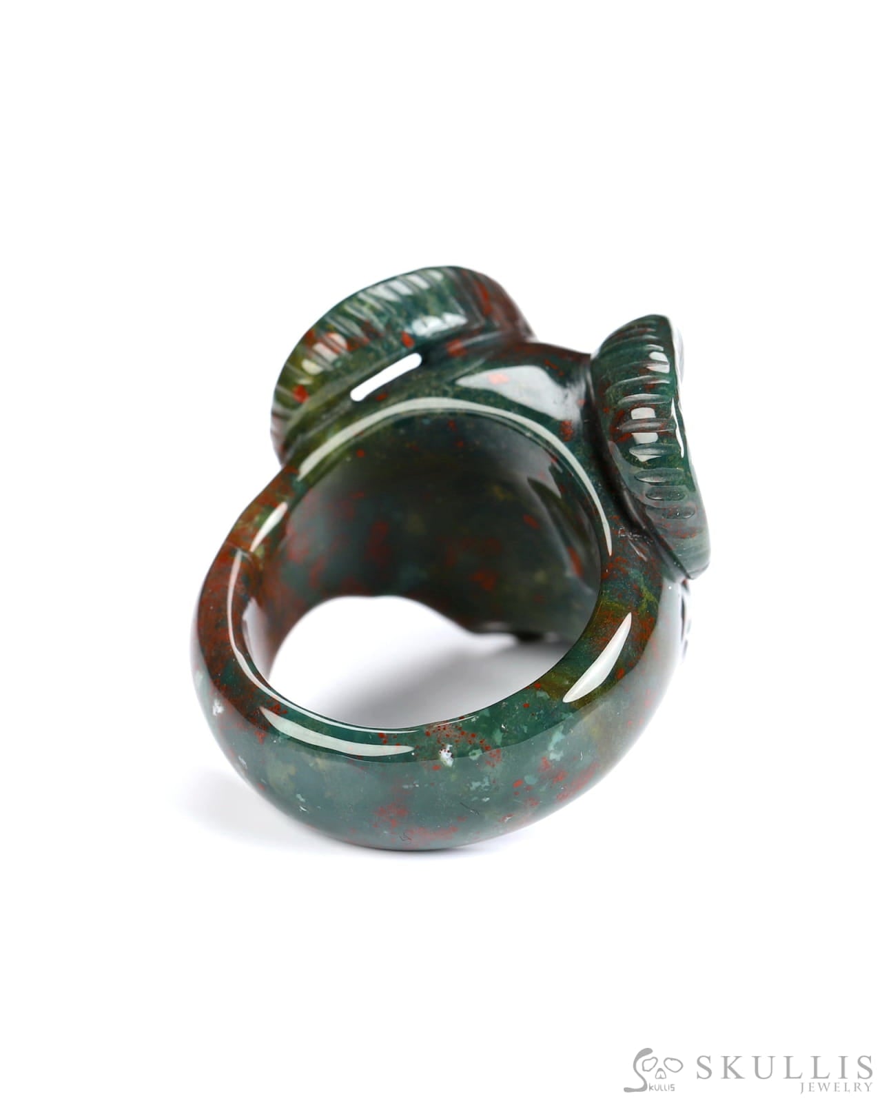 Skullis Gem Skull Ring of Bloodstone Carved Beast Skull US size 13 - 9800241 Skull Rings