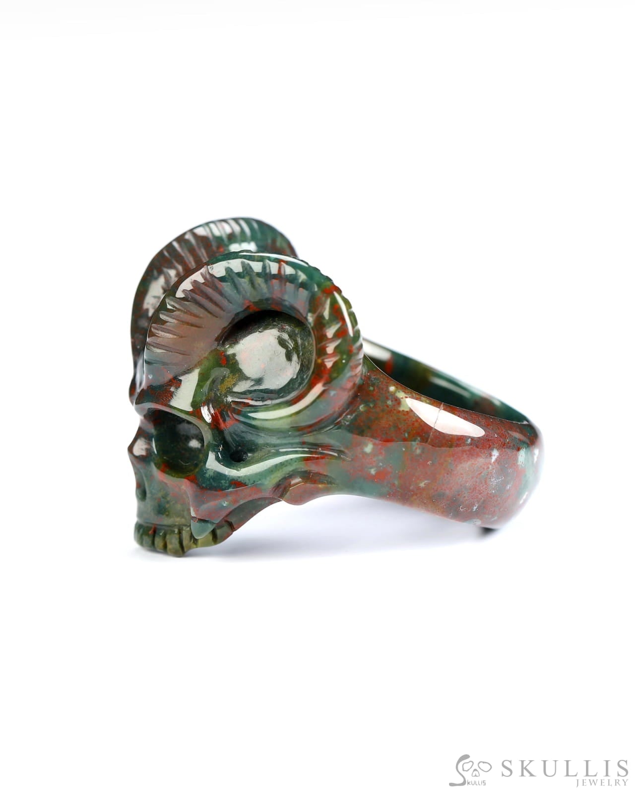 Skullis Gem Skull Ring of Bloodstone Carved Beast Skull US size 13 - 9800241 Skull Rings