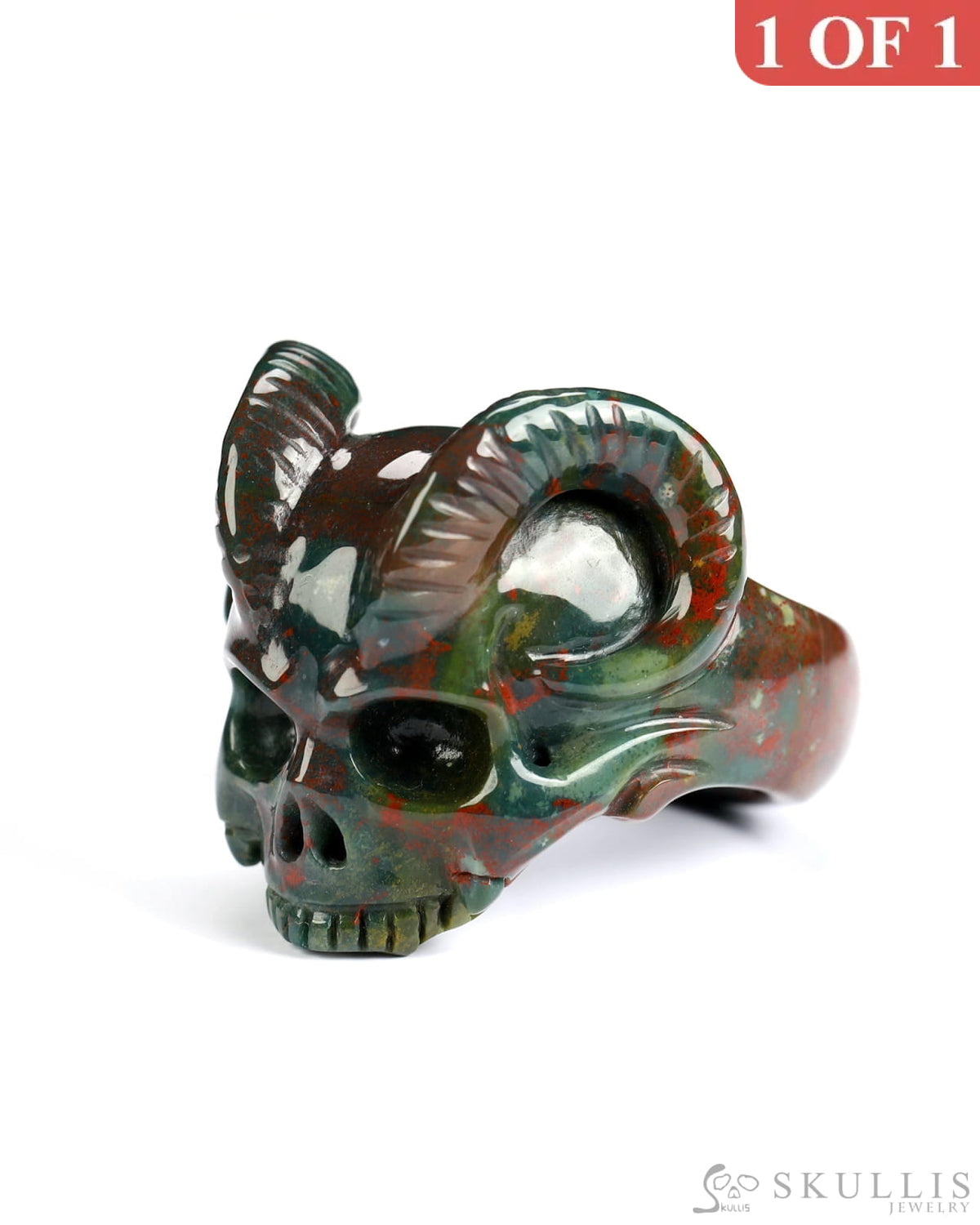 Skullis Gem Skull Ring of Bloodstone Carved Beast Skull US size 13 - 9800241 Skull Rings