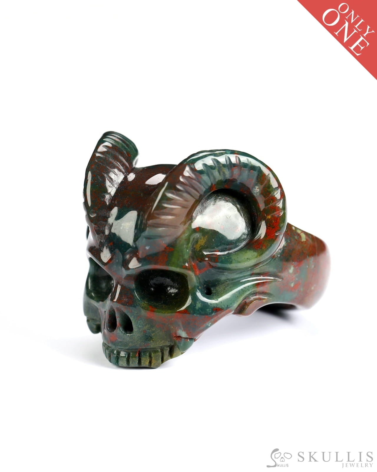 Skullis Gem Skull Ring of Bloodstone Carved Beast Skull US size 13 - 9800241 Skull Rings