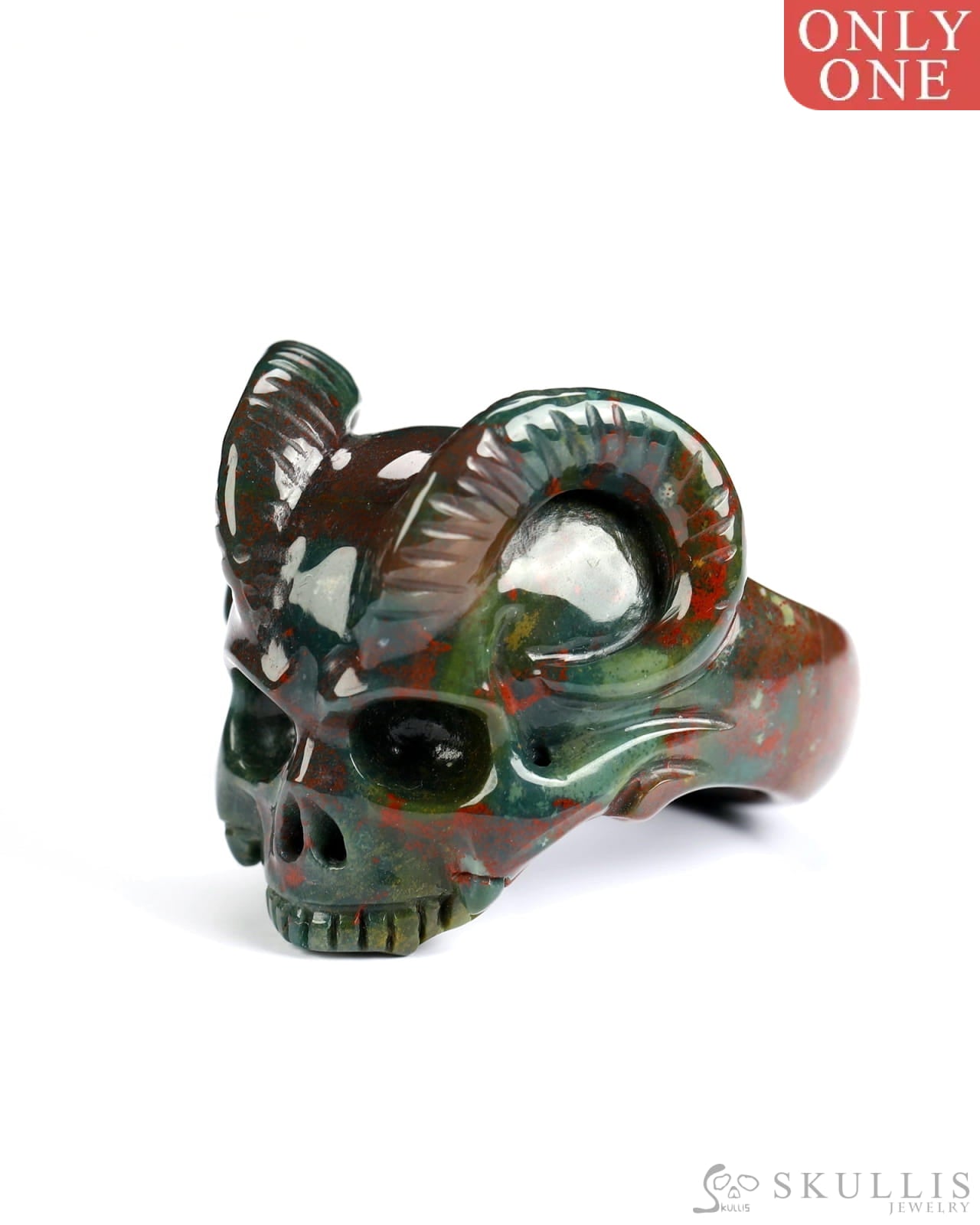 Skullis Gem Skull Ring of Bloodstone Carved Beast Skull US size 13 - 9800241 Skull Rings