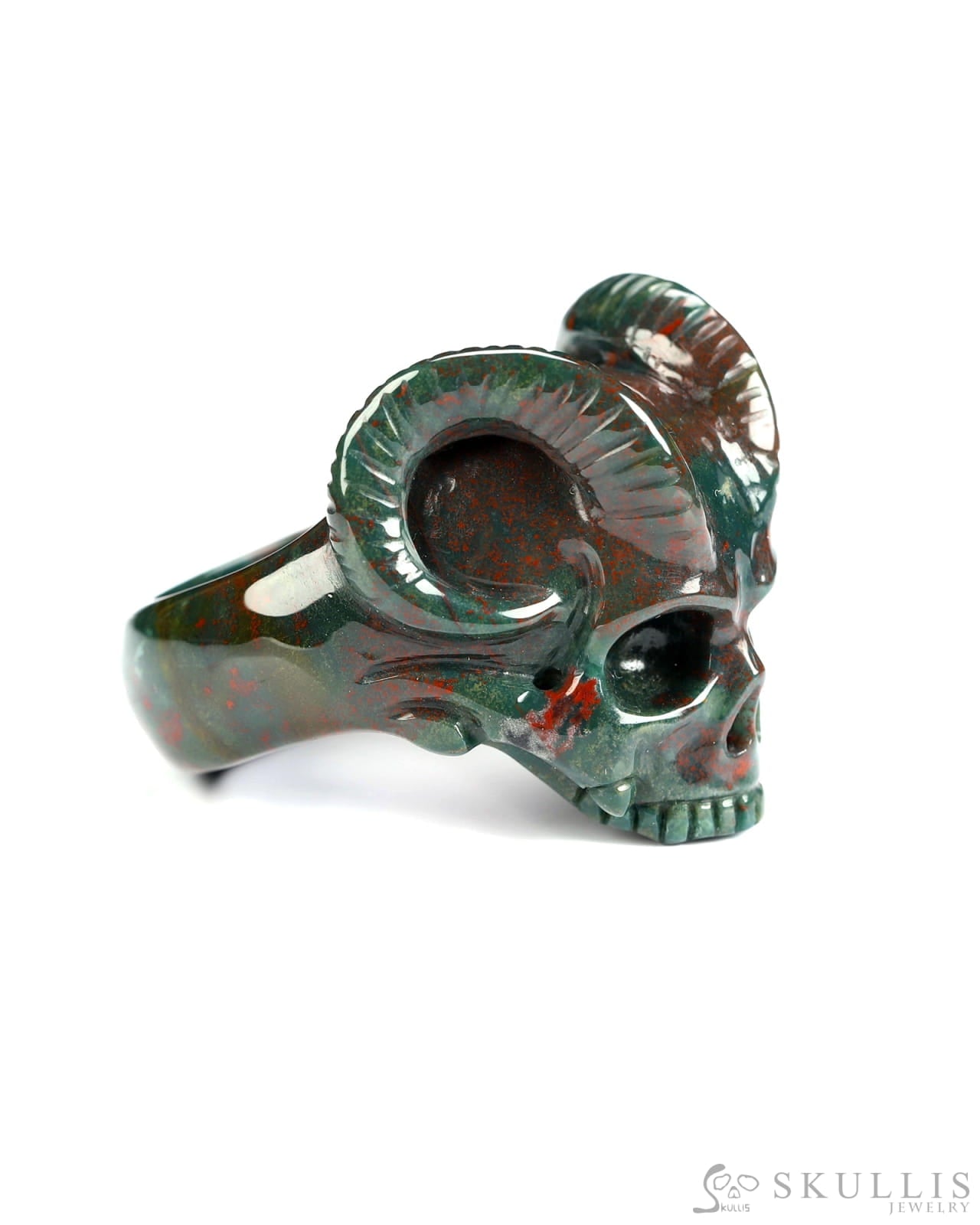 Skullis Gem Skull Ring of Bloodstone Carved Beast Skull US size 13 - 9800241 Skull Rings