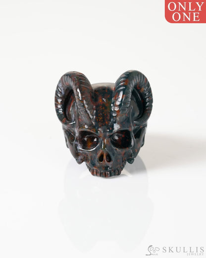 Gem Skull Ring of Bloodstone Carved Beast Skull US size 7 - 9800326 Skull Rings