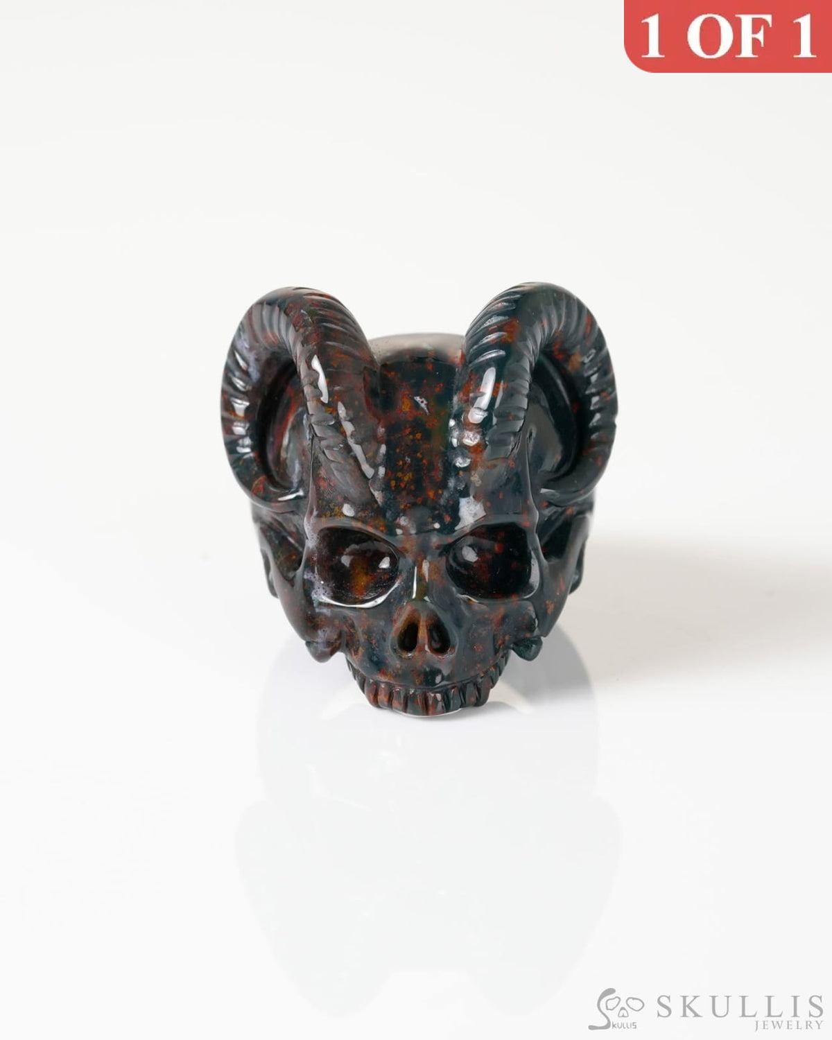 Gem Skull Ring of Bloodstone Carved Beast Skull US size 7 - 9800326 Skull Rings