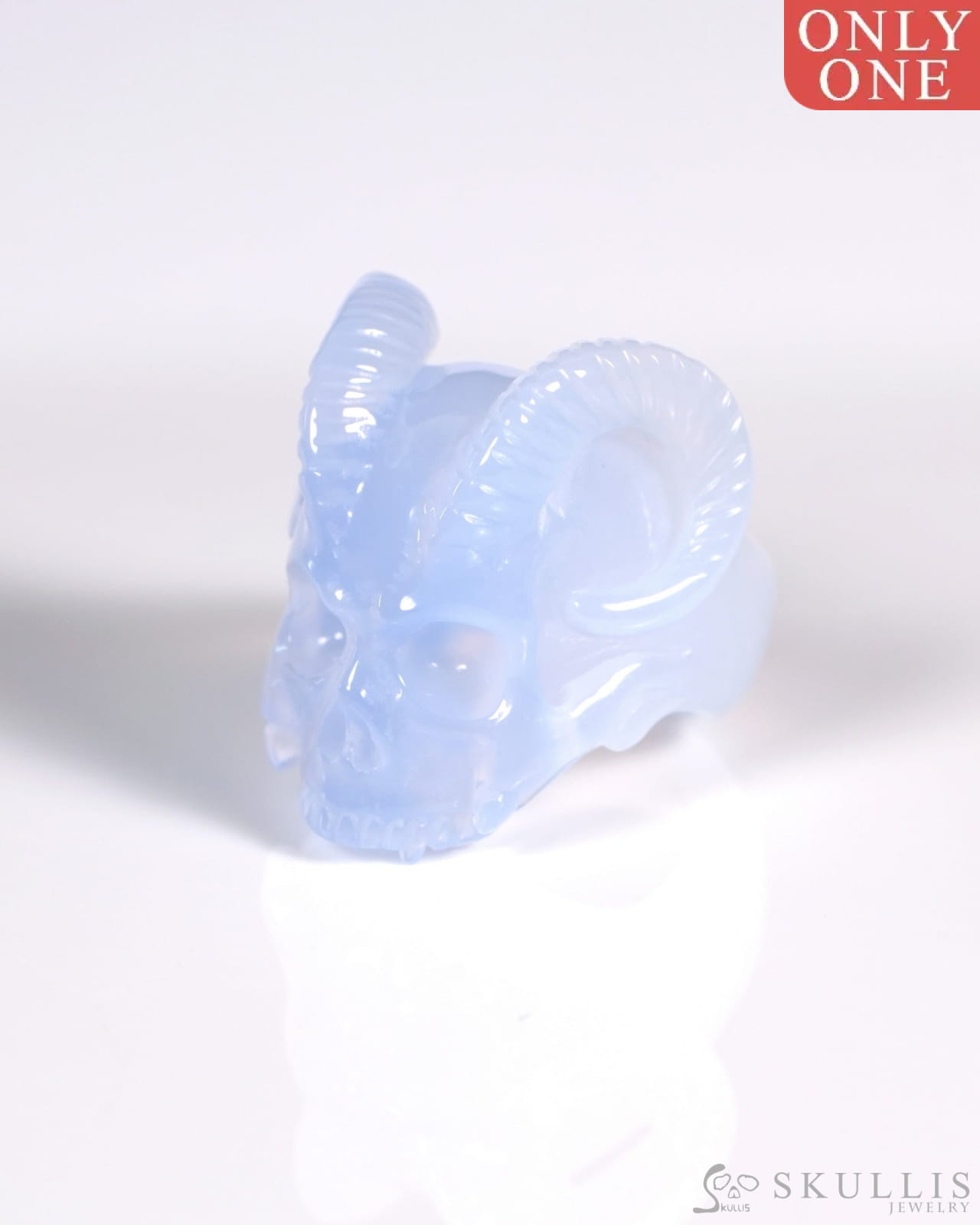 Gem Skull Ring of Blue Chalcedony Carved Beast Skull US size 7 - ZR19900026 Skull Rings