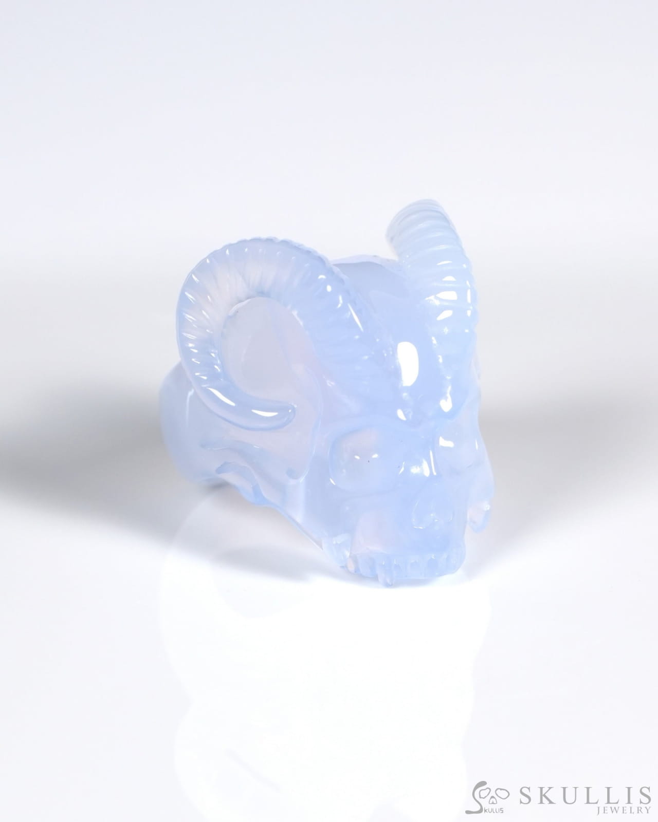 Gem Skull Ring of Blue Chalcedony Carved Beast Skull US size 7 - ZR19900026 Skull Rings