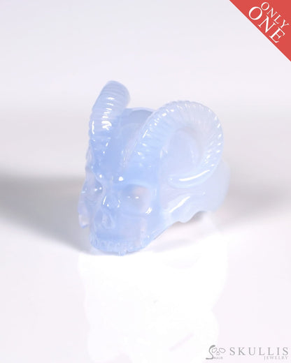 Gem Skull Ring of Blue Chalcedony Carved Beast Skull US size 7 - ZR19900026 Skull Rings