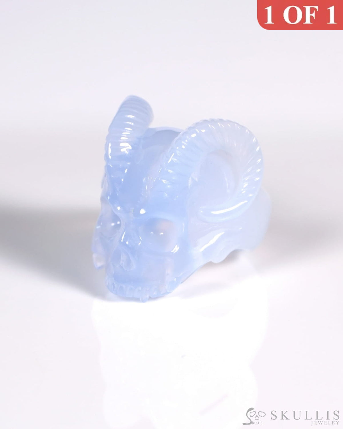 Gem Skull Ring of Blue Chalcedony Carved Beast Skull US size 7 - ZR19900026 Skull Rings