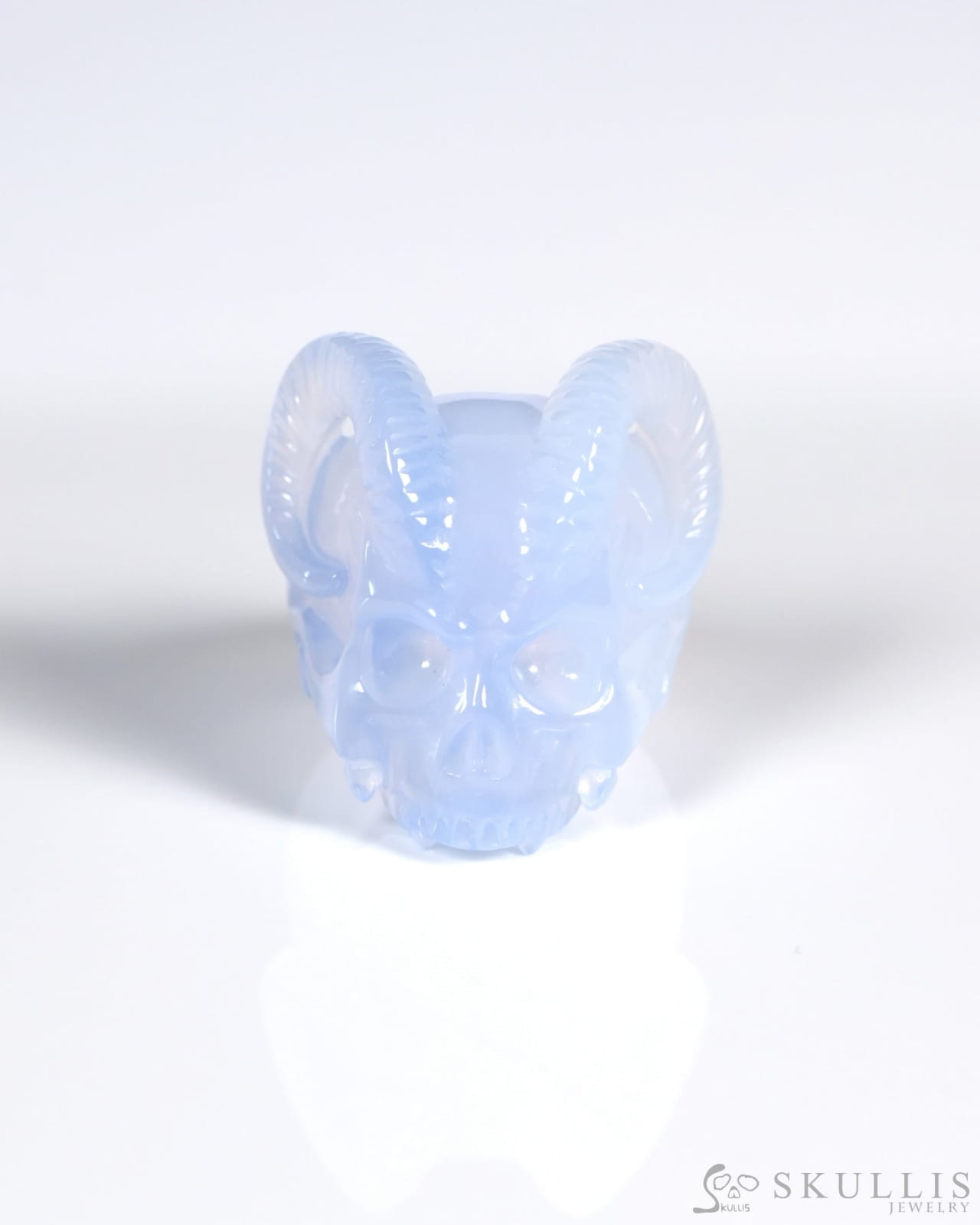 Gem Skull Ring of Blue Chalcedony Carved Beast Skull US size 7 - ZR19900026 Skull Rings