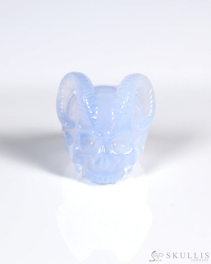 Gem Skull Ring of Blue Chalcedony Carved Beast Skull US size 7 - ZR19900026 Skull Rings