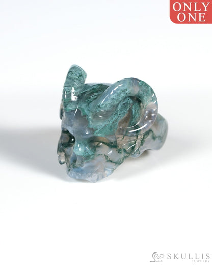Gem Skull Ring of Green Moss Agate Carved Beast Skull US size 11 - ZR19900029 Skull Rings